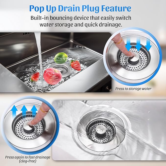 NinjaTiger Kitchen Sink Drain Strainer - Stainless Steel Sink Stopper 3-in-1 Pop-Up Sink Strainer with Anti-Clogging Basket Odor Filter Sink Drain Cover Plug for US Standard 3-1/2'' | Silver-1 Pack