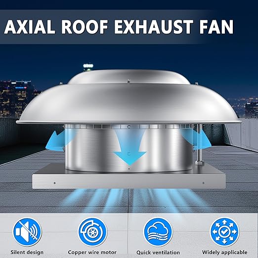 Roof Mounted Downblast Exhaust Fan Direct Drive Axial Exhaust Fan -26" Fan Base, 1/3 HP 2400 CFM 115 Volt Single Phase Motor