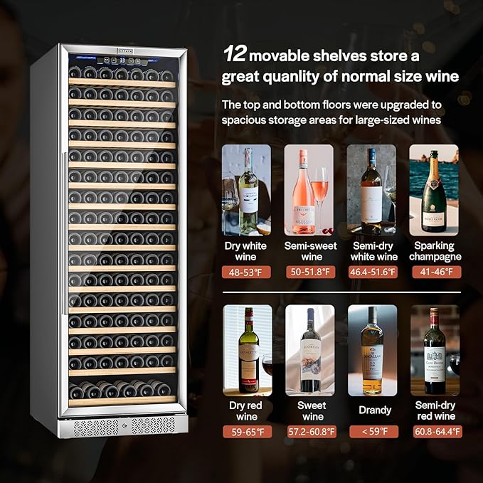 Empava 24 Inch Wine Fridge, 171 Bottle Wine Cooler Refrigerator with Professional Compressor, Large Capacity Fast Cooling Low Noise for Wine Enthusiasts, Built-in or Freestanding