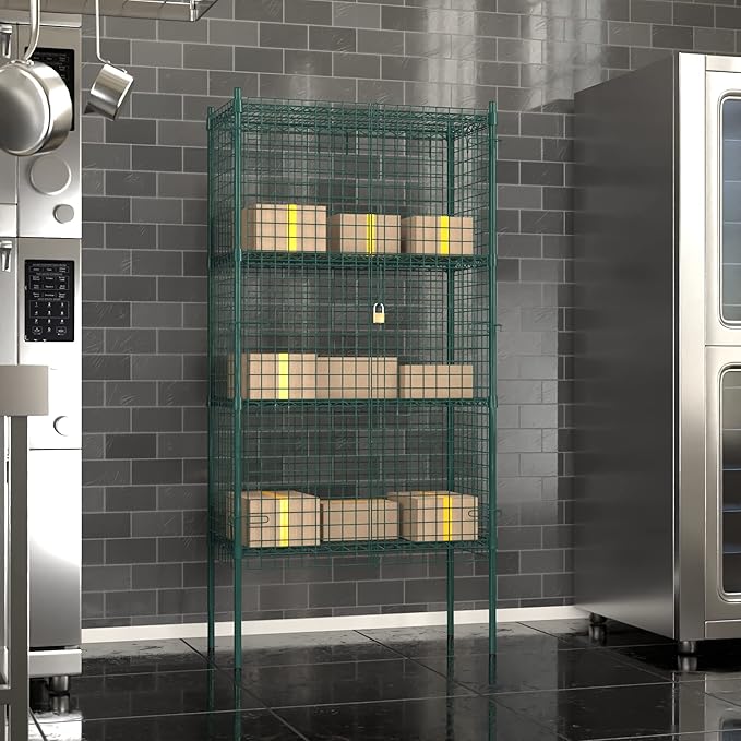 Commercial Grade NSF Listed Metal Wire Mesh Storage Green Epoxy Security Cage Kit 18" x 36" x 74", Perfect for Warehouse, Walk-In Refrigerator, Freezer, Grocery Store, Restaurant
