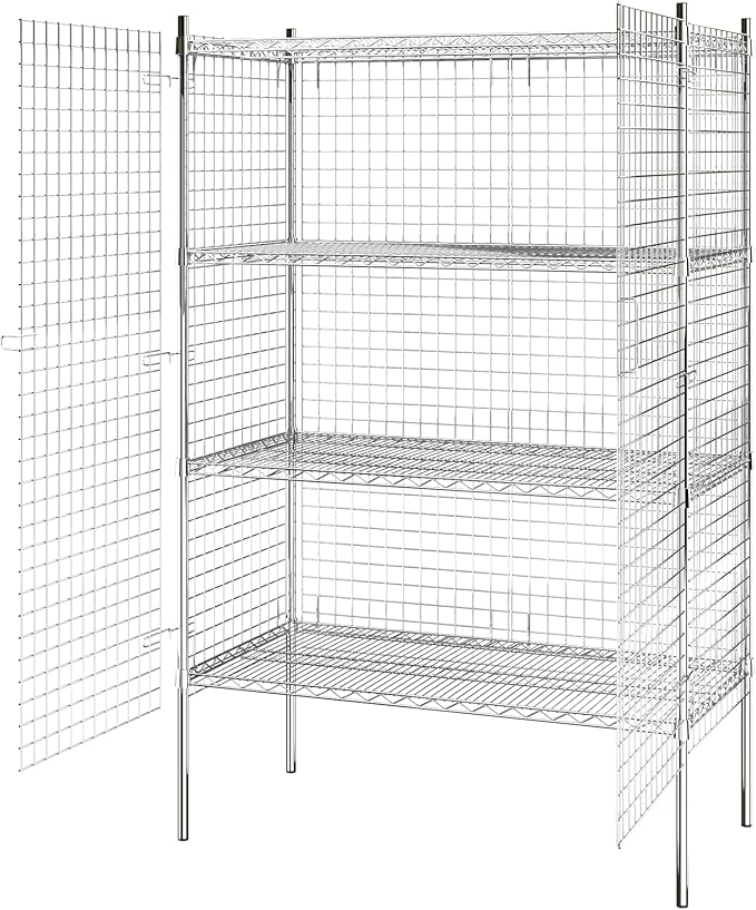 Commercial Grade NSF Listed Metal Wire Mesh Storage Chrome Security Cage Kit, 24" x 48" x 74", Perfect for Warehouse, Grocery Store, Restaurant, Dishroom