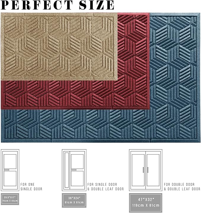 Yimobra Large Door Mat 47x32, All-Season Waterproof Outdoor Mats for Front Door Entrance with Drainage Holes, Heavy Duty Non-Slip Doormat for Garage Patio Entryway Indoor, Brown
