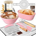 Sourdough Starter Kit with Jar – Complete Sourdough Bread Baking Supplies for Beginners, Includes 2 Silicone Proofing Baskets Baking Mat Sour Dough Kit - Pink