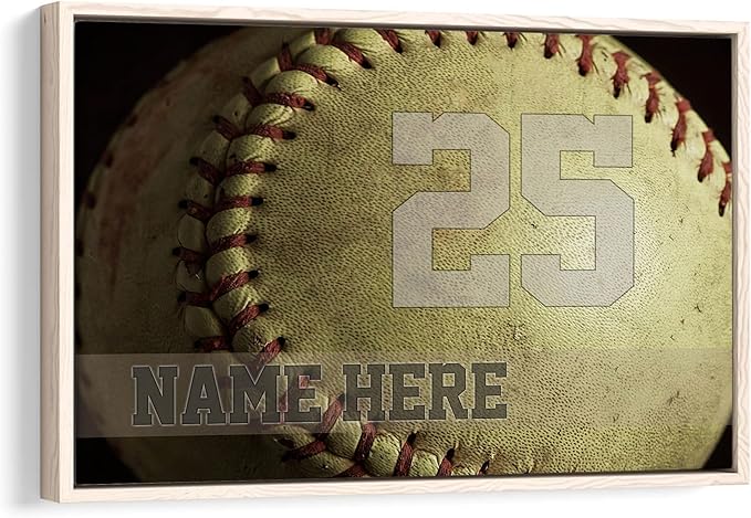 Personalized Softball Poster & Framed Canvas, Motivational Wall - Softball Ball Home Office Decor, Custom Name Number Bedroom Living Room Aesthetic Wall Art Gift For Girl, Daughter, Kid