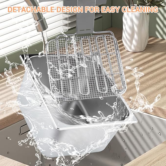 11L Electric Deep Fryer with Basket & Oil Separator Plate, 1700W, Adjustable Temperature, Oil Drain Valve for Easy Cleaning, Stainless Steel for Home & Commercial Use