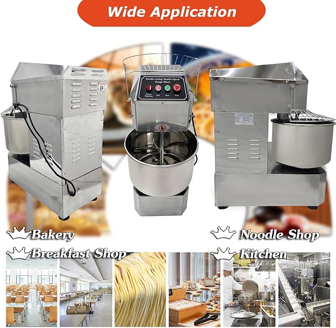 INTSUPERMAI Commercial Dough Mixer Machine Electric Food Mixer with Double Action Double Speed Spiral Mixing for Schools Bakeries Restaurants Pizzerias 110V 20L Capacity