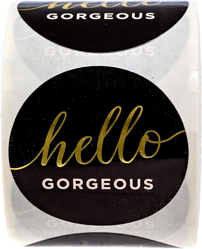 Hello Gorgeous Stickers / 250 Small Business Labels / 1.5" Order Package Envelope Seals/Elegant Gold Foil Sticker/Made in The USA