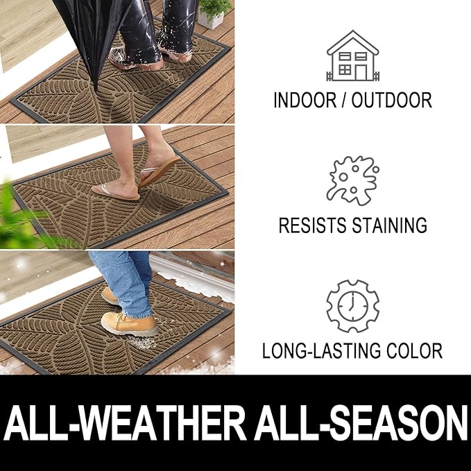 Colorxy Waterproof Doormat, Sturdy Natural Rubber Front Indoor Mat, Non Slip Low Profile Outdoor Door Mat, Stain and Fade Resistant Floor Mats, Easy Clean Patio Entry Mat, 59''x36'', Light Brown