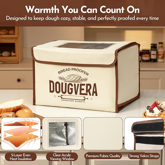 Bread Proofing Box 40 x 30 x 25cm Sourdough Box with Temperature Control, 7Ft Cord, Timer – 3 Heating Layer Sides Sourdough Baking Supplies for Beginners, Pros – US Standard Plug