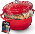 Zulay Kitchen 5 Quart Enameled Cast Iron Dutch Oven Pot with Lid – Premium Durability & Oven Safe up to 500°F – Heavy Duty Cookware Perfect for Bread Baking, Stews, Braising & Roasting – Red