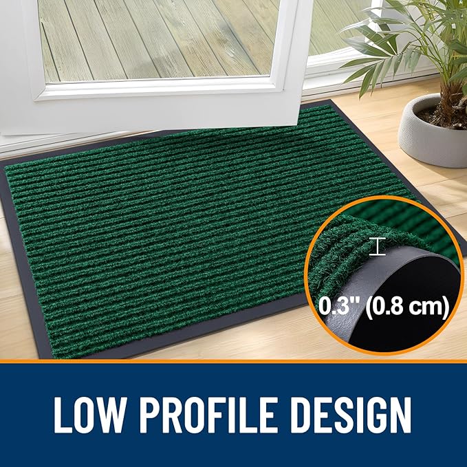 OLANLY Front Door Mat Indoor Outdoor Entrance, Waterproof Heavy Duty Doormat, Fade Resistant, Low Profile, Easy Clean Patio Porch Welcome Floor Mats for Entry, 47x30, Green
