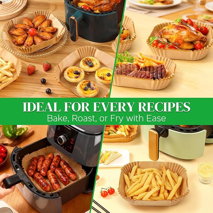 BYKITCHEN 300PCS Small Air Fryer Disposable Liners for 2 to 5QT Airfryer, Square Mini Air Fryer Parchment Paper Liners, Compatible with CHEFMAN 2 QT/ 4 QT, Cosori 2.1QT, Instant Pot Vortex 4Qt& More
