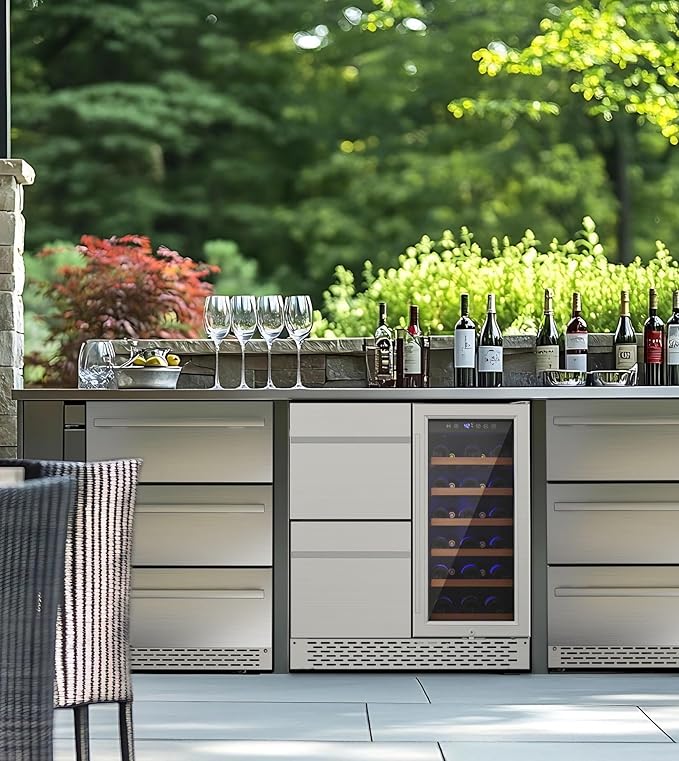 30'' Outdoor Wine and Beverage Refrigerator 80 Cooler, 2 Drawer Dual Zone Wine Fridge with Intelligent Control Advanced Compressor Under Counter Freestanding for Patio Bar Cabinet