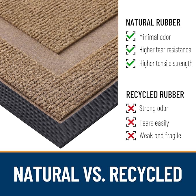 OLANLY Front Door Mat Indoor Outdoor Entrance, Waterproof All-Season, All-Weather Doormat, Sturdy Natural Rubber, Fade Resistant, Low Profile, Easy Clean Patio Porch Entryway Mat, 47x23, Light Borwn