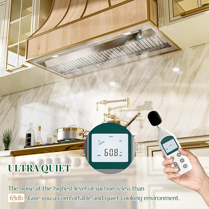 EKON 900CFM Range Hood Insert, Ducted/Ductless Built-in Range Hoods with Remote/4 Speeds Touch Control LCD Display,2pcs Baffle Filters Knob Control