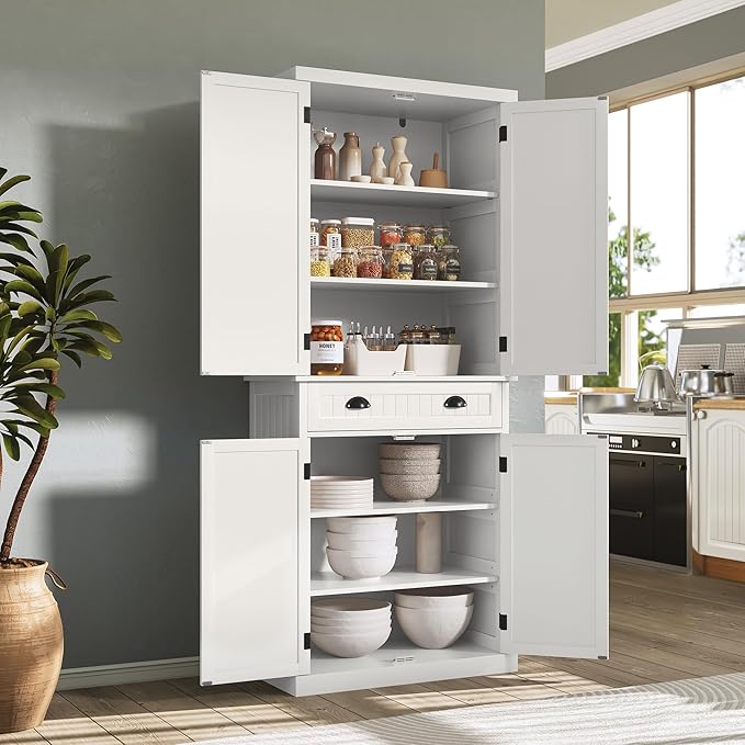 ARTPOWER 72" Tall Kitchen Pantry Storage Cabinet with Drawer and Adjustable Shelves, Pantry Cabinet for Kitchen, Bathroom or Hallway, White
