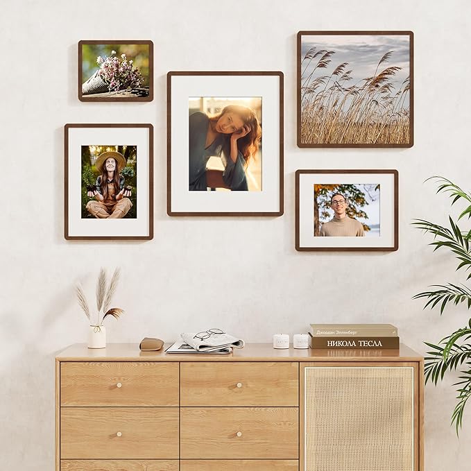 20x30 Picture Frame, 20 x 30 Poster Frame - Solid Oak Wood, 20 by 30 Frame with Tempered Glass, Rustic Wooden 20"x30" Frame with Mat for 16"x24", Minimalist 20x30 Frames for Wall, Walnut Color, 1 Pack