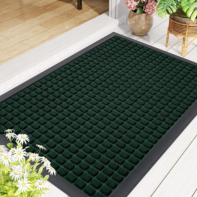 Smiry Front Door Mat Outside Entrance, Heavy Duty Natural Rubber Doormat, Non Slip, Trap Dirt and Moisture, Easy Clean, Low Profile Welcome Floor Mats for Indoor Outdoor Entry, 47x23 Inch, Black Green