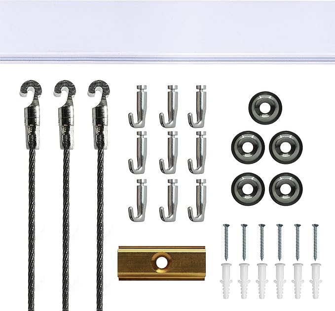 PHS Professional Picture Rail Hanging System | 79-Inch Gallery Rail with TR100 Track, Steel Cords & Hooks | Art Hanging System for Home & Office - 1 Pack