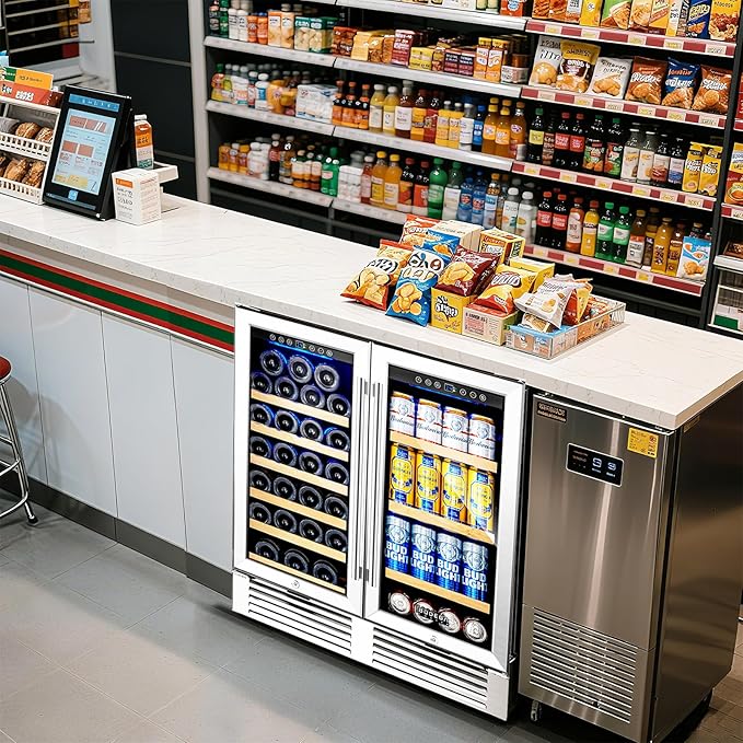 BODEGACOOLER Back Bar Cooler With 2 Glass Doors,30 Inch Wine and Beverage Refrigerator with Digital Touch,Counter Height Commercial Beverage Refrigerator, Beverage Cooler Holds 31 Bottles and 92 Cans.