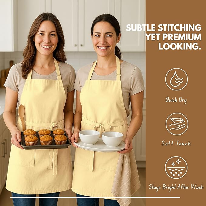 Native Fab Kitchen Apron 2 Pack - 100% Cotton Adjustable, Durable Apron with Pockets, Perfect for Cooking, Baking, Grilling