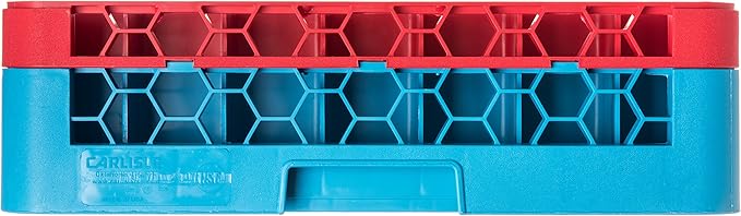 CFS RG49-1C410 OptiClean 49 Compartment Glass Rack with 1 Extender, 5.56", Polypropylene, Red/CFS Blue