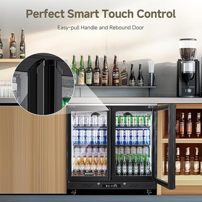 BODEGACOOLER Back Bar Cooler With 2 Glass Doors,Beverage Refrigerator 7.7 Cu.Ft Commercial Display Bar Fridge LED Lighting,36 inch Height Beverage Cooler for Soda Drinks,Beer with Stainless Steel Top