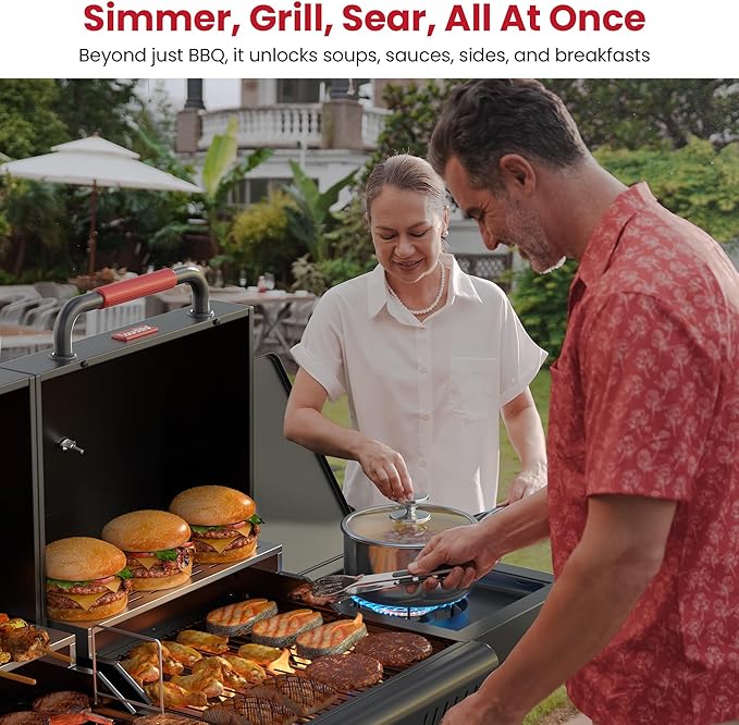 Gas and Charcoal Grill Combo with Side Burner, 3 Burners Propane BBQ Grill, 748 SQ.IN Cooking Space, Non-Stick Enamel Coating Grates, Heavy-Duty Stand for Backyard & Outdoor Barbecue