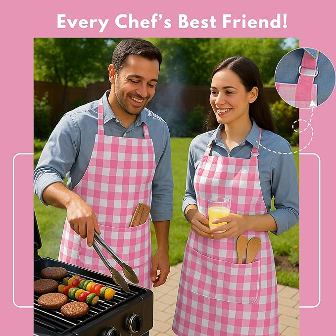 Native Fab Kitchen Apron 2 Pack - 100% Cotton Adjustable, Durable Apron with Pockets, Perfect for Cooking, Baking, Grilling