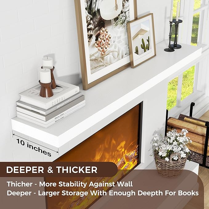 Floating Shelves for Wall 55"W x 10"D x 1.5"H, Long Engineered Wood Wall Shelves with Invisible Brackets for Living Room Bedroom Bathroom Office Kitchen Decor and Storage, White Finish, Set of 1