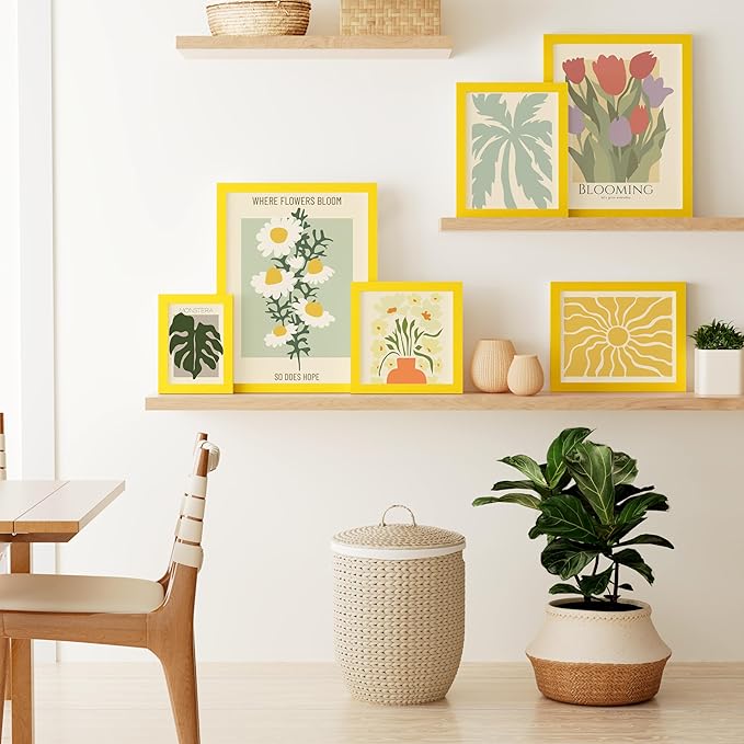 Vittanly 11x14 Picture Frame, Solid Wood Frame with Plexiglass, Includes 8x10 Mat, Wall Hanging for Photos, Home Decor, Yellow, 1 Pack