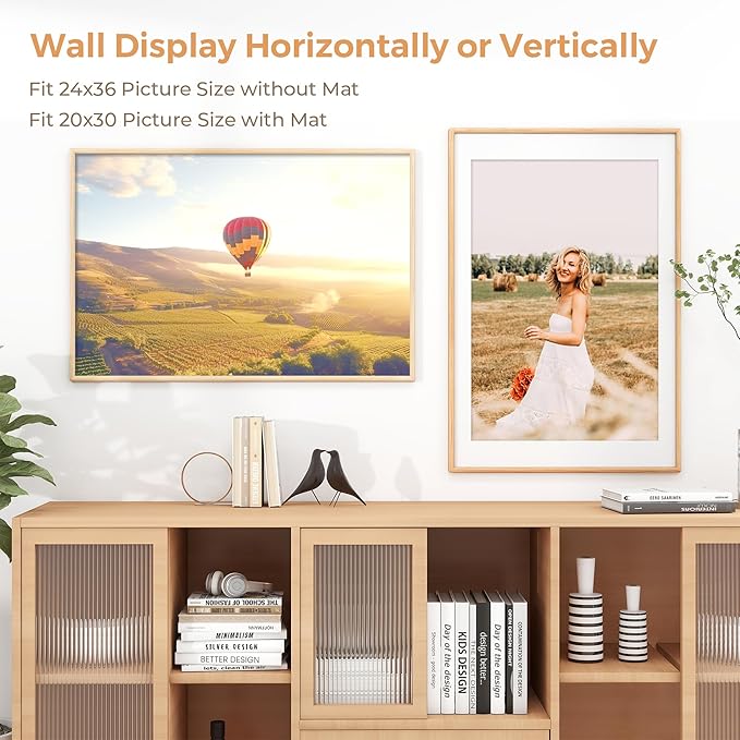 Axeman 24x36 Oak Poster Frame - Rounded Corner 24 x 36 Picture Frame Matted to 20x30 - Natural Oak Wood Frame with Tempered Glass for Wall Mount Display