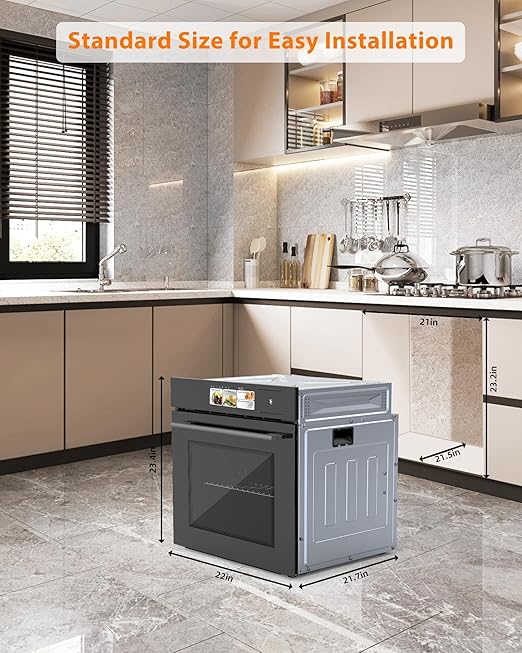 24 Inch Built-in Electric Single Wall Oven, 2.5 Cu.ft Convection Oven with 8 Cooking Functions, 360° Rotating Rotisserie, Advanced TFT Touchscreen