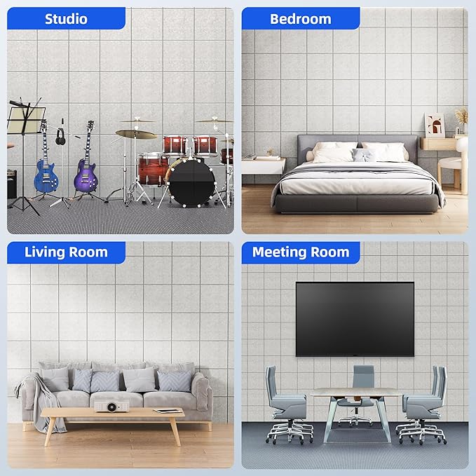 20 Pack Acoustic Panels with Self Adhesive, 12" X 12" X 0.4" High Density Sound Proof Foam Panels for Walls, Soundproof Wall Panels, Square Sound Absorbing Panels for Home Studio Office Decor - Ivory