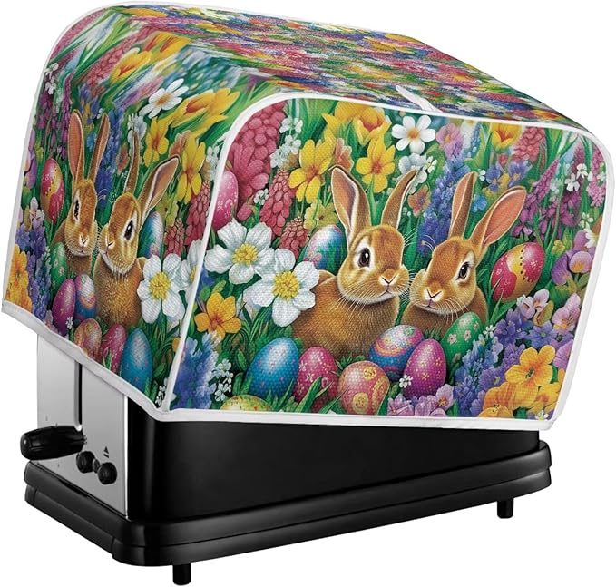 Easter Decor Toaster Cover 2 Slice Wide Slot Washable Bread Maker Covers Toaster Covers Kitchen Small Appliance Cover Stain Resistant,Easter Bunny Eggs Floral