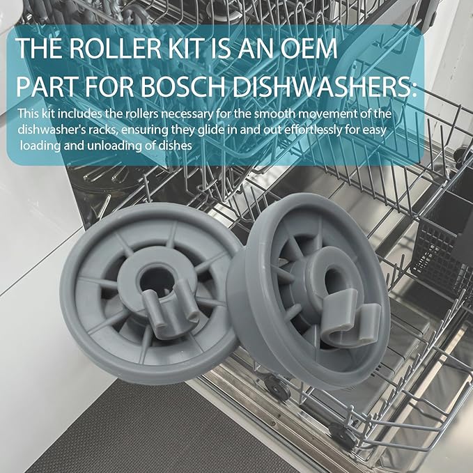 12004485 Dishwasher Lower Rack Wheel for Bosch Kenmore Thermador Gaggenau Dishwashers, Replacement Lower Dish Rack Wheel and Axle Assembly, 12029919 10004343 00617087, Pack of 8