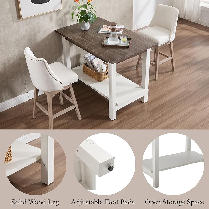 Solid Wood Counter Height Dining Table, 47.5" Small Kitchen Table with Open Storage Space Rectangle Bar Table for Dining Room/Home Bar/Kitchen Island, Brushed Brown
