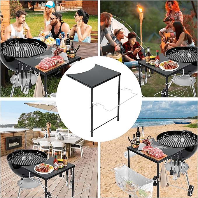 Grill Side Table for Weber Kettle 22/26, Weber Smokey Mountain 22 Grill, Grill Work Table for Weber Master Touch, Premium, Kettle Grill Accessories, Adjustable Height Charcoal Kettle Grill Table
