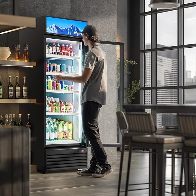 Wilprep Commercial Refrigerator, 22.4 cu. ft. Upright Beverage Display Refrigerator with LED Lighting, 27.6" Glass Door Merchandiser Cooler, ETL, ETL sanitation Listed