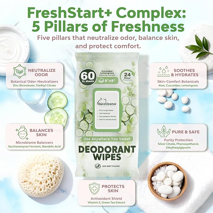 Deodorant Wipes for Women - Freshening Body Towelettes for Post-Workout, Travel, and Daily Deodorizing - On-the-Go Fresh Scent Cleansing Wipes, 120 Count (2 Pack)