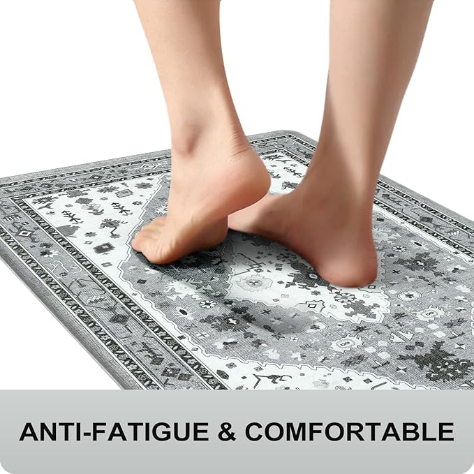 Collive Boho Kitchen Rugs and Mats 2PCS, Cushioned Anti Fatigue Kitchen Mats for Floor Waterproof Non Slip Comfort Foam Standing Mat for Kitchen,Office,Sink,Laundry,17x30+17x47