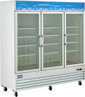 Kratos Commercial Three Door Merchandising Freezer, Large Glass Door White Mobile Display Freezer for Markets and Stores, 78" Wide, LED Lighting, 115V (67K-229)