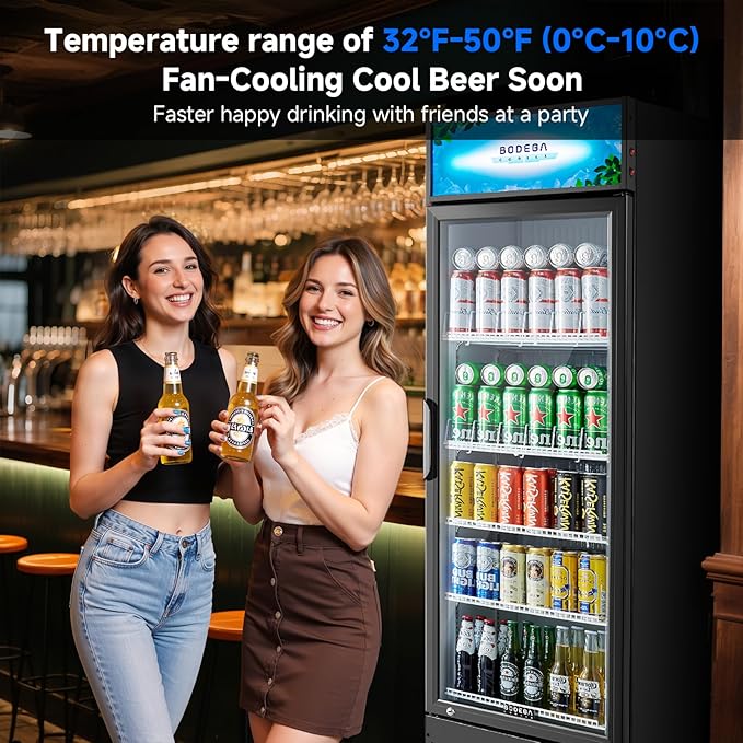 BODEGACOOLER Beverage Refrigerator, 355L/375 Qt Commercial Refrigerator For Kitchen, Home,Office and Garage, 420 Cans & 160 Bottles Display Refrigerator For Beer,Soda, Bar Cooler with Soft LED Light.