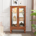 43" H Lighted Curio Cabinet Display Case with Light Bulb, Glass Curio Cabinet with Adjustable Shelves & Tempered Glass Door, Wooden Cabinets w/Mirrored Back Pane for Living Room(Oak)