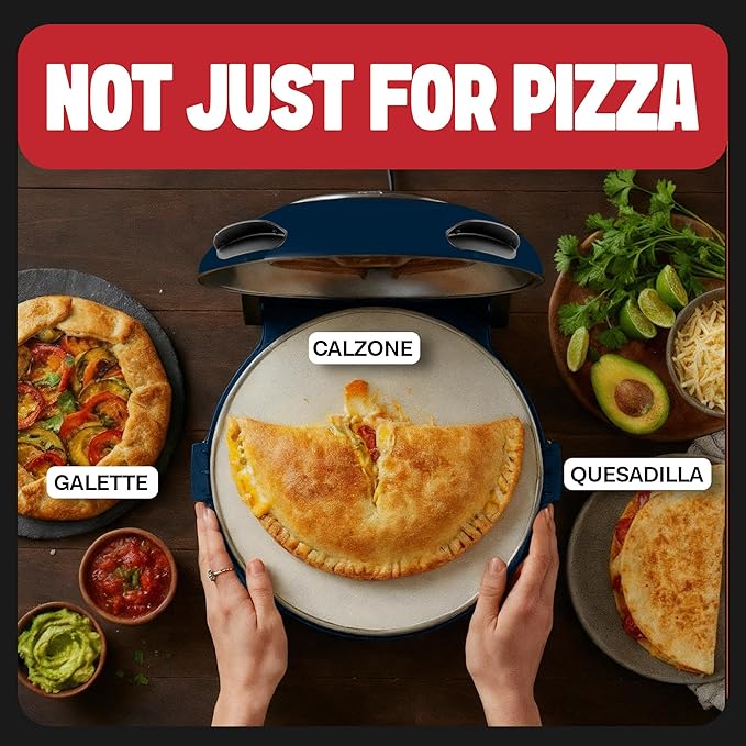 PIEZANO Crispy Crust Pizza Oven by Granitestone – Electric Pizza Oven Indoor Portable, 12 Inch Indoor Pizza Ovens Countertop, Pizza Maker Heats up to 800˚F for Stone Baked Pizza at Home - Navy