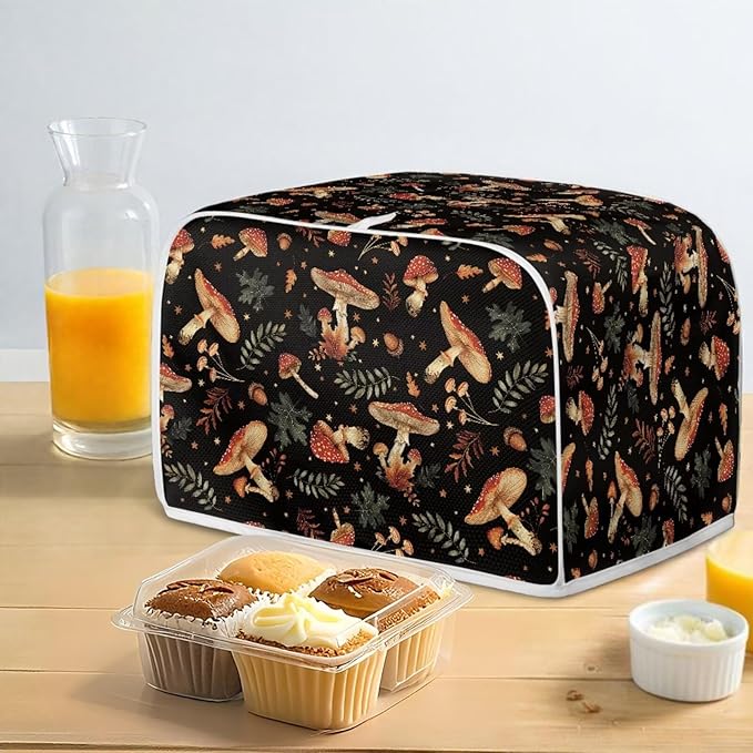 Mushroom Leaves Print 2 Slice Toaster Covers Dust Protection Bread Maker Covers Washable Kitchen Decor Accessories Toaster Cloth Cover Keep Clean