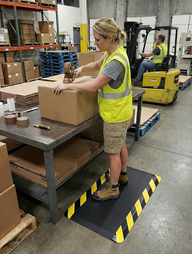 Rhino Mats, Anti-fatigue Mat Industrial, Ergonomic Safety Yellow Floor Mat, 2’ x 6’, Non-Slip Workstation Industrial Floor Mat for Back Pain
