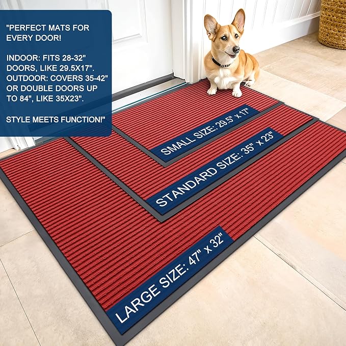 OLANLY Front Door Mat Indoor Outdoor Entrance, Waterproof Heavy Duty Doormat, Fade Resistant, Low Profile, Easy Clean Patio Porch Welcome Floor Mats for Entry, 35x23, Red
