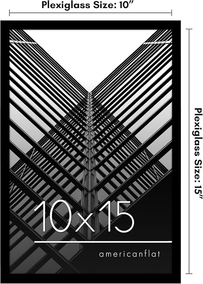 Americanflat 10x15 Picture Frame with Polished Plexiglass - Streamline Collection - Thin Border Picture Frame for Wall Display - Hanging Hardware Included - Black