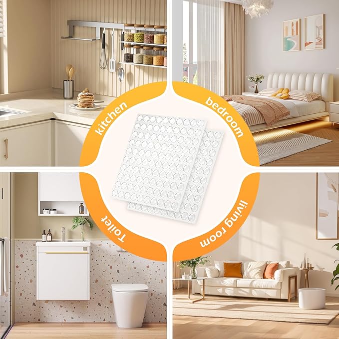 Cabinet Door Bumpers, 200 Pcs Self Adhesive Clear Cupboard Door Drawer Bumpers for Kitchen Cabinets Cutting Boards Picture Frames